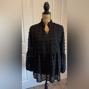Elegant Black Embroidered Peasant Style Blouse